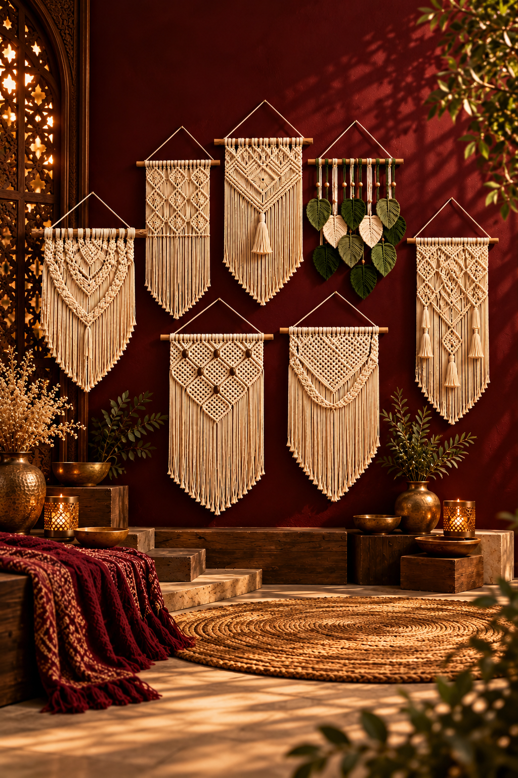 Macrame home décor with hand-knotted texture