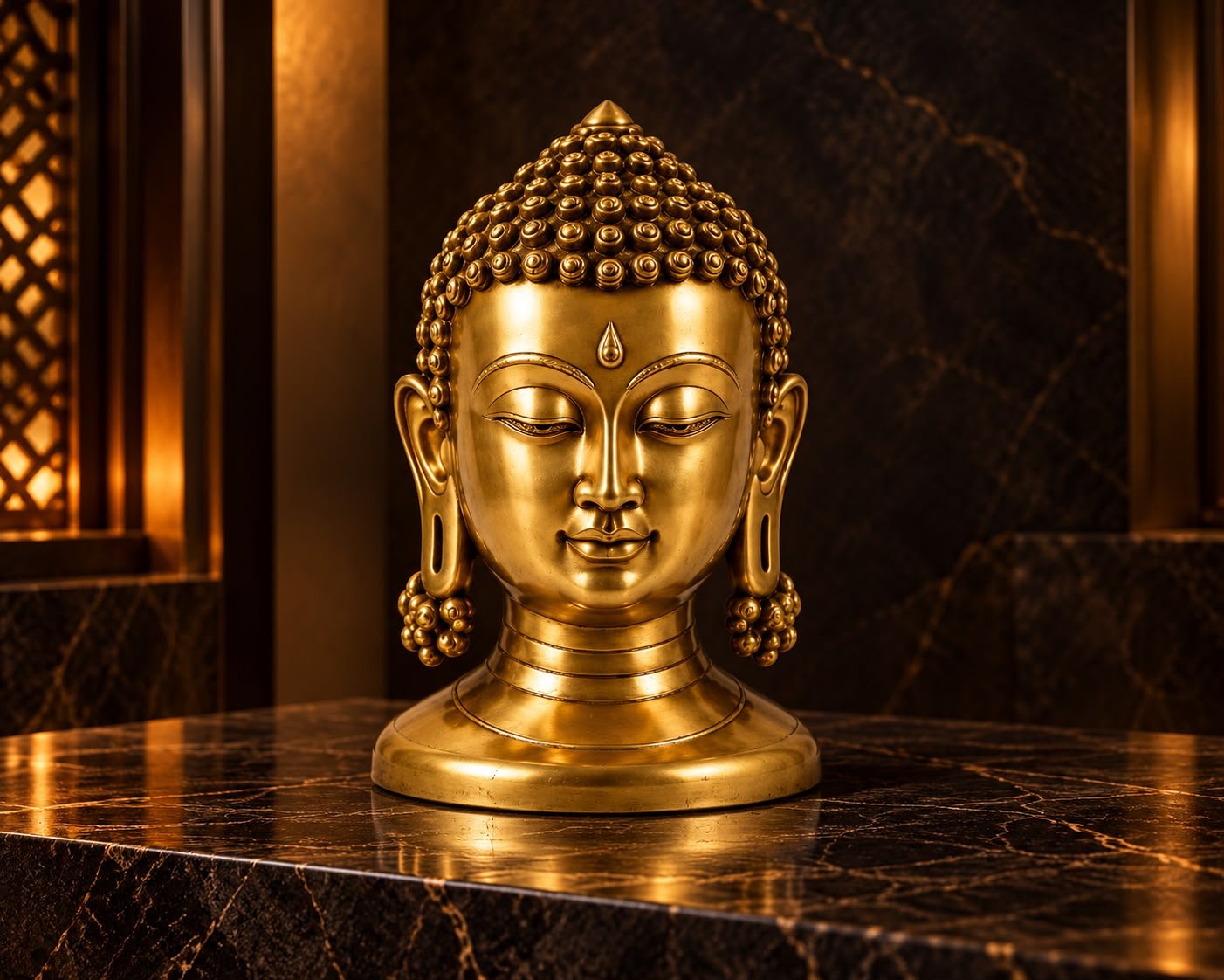 Brass Buddha Face Sculpture