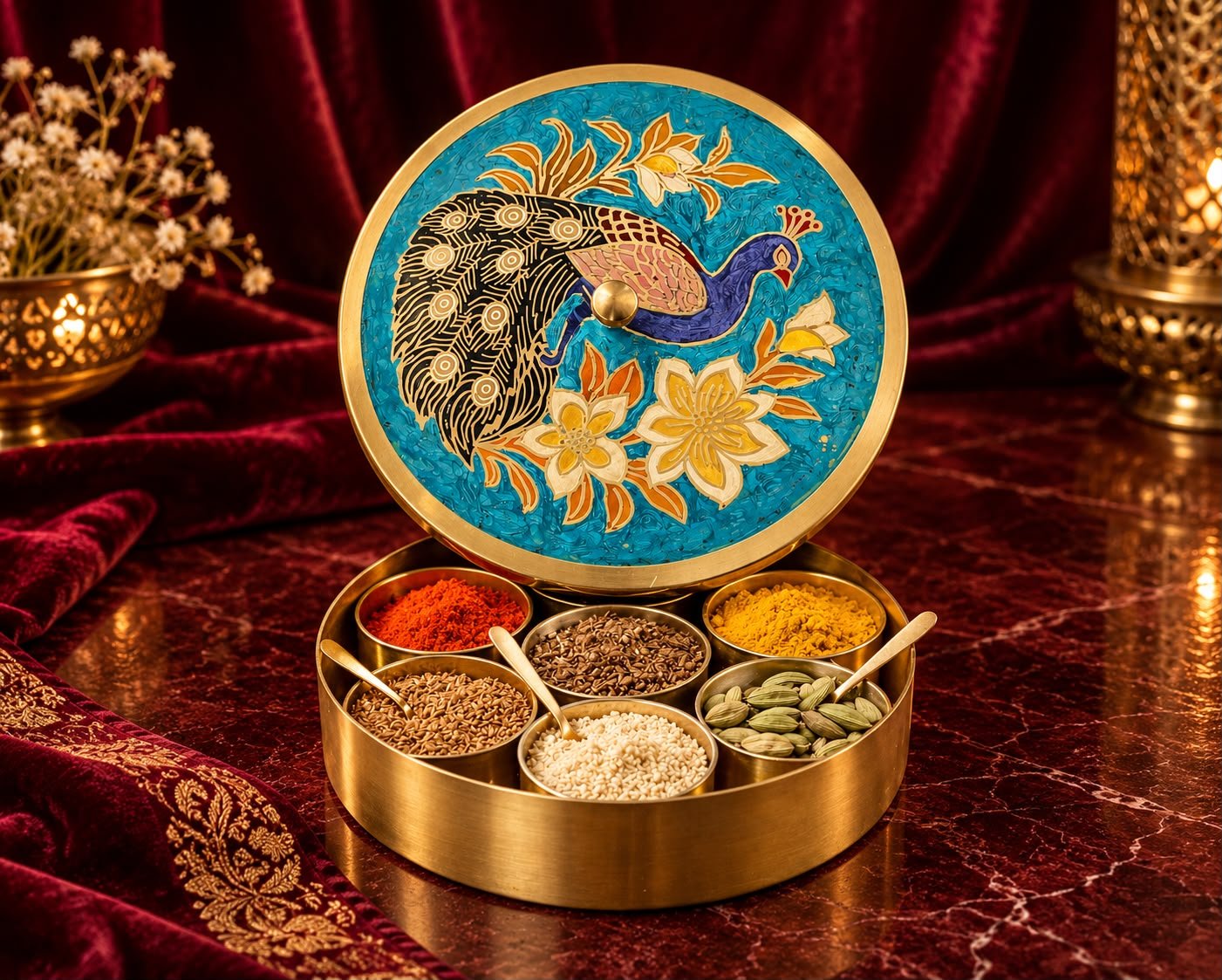 Spice Box - Brass Meenakari Collection