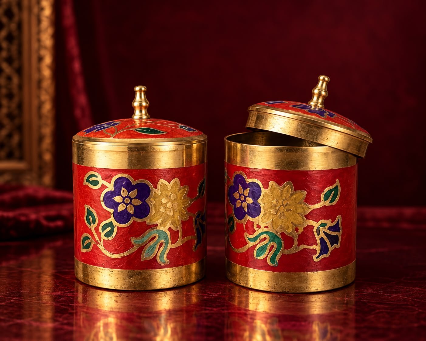 Spice Containers - Brass Meenakari Collection