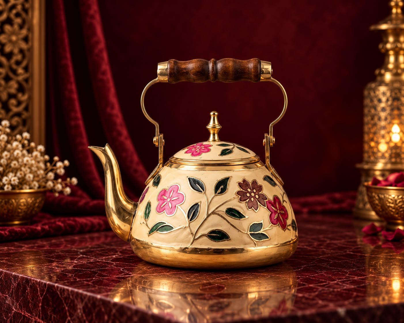 Tea Kettle - Brass Meenakari Collection
