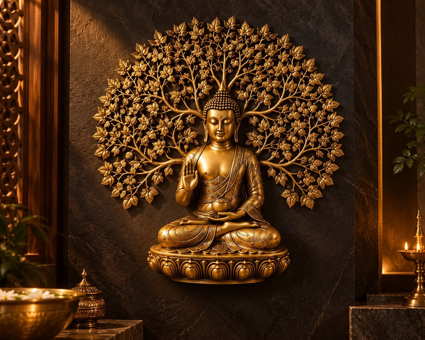 Brass Tree of life Buddha Wall Art