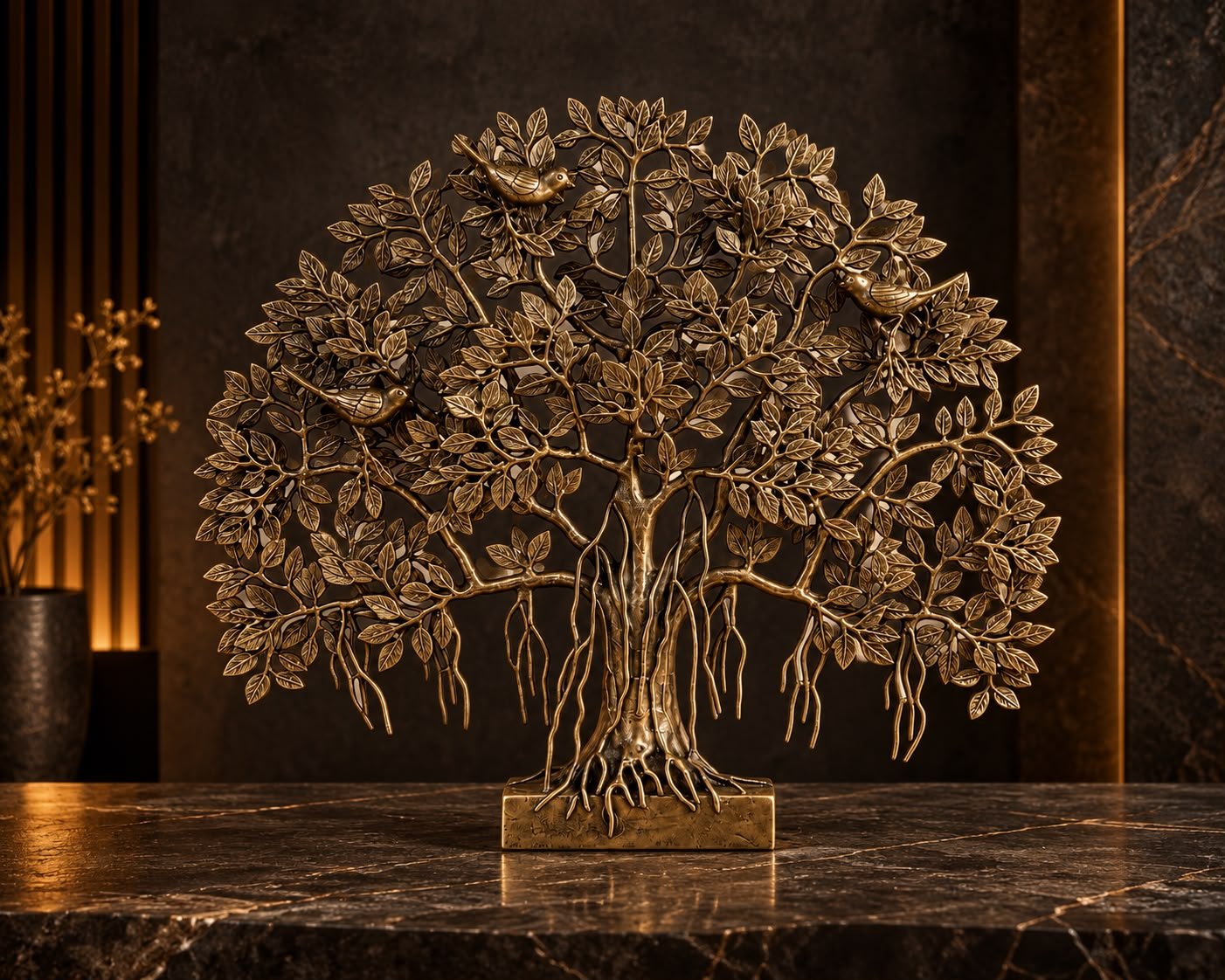 Hand cast brass banyan tree