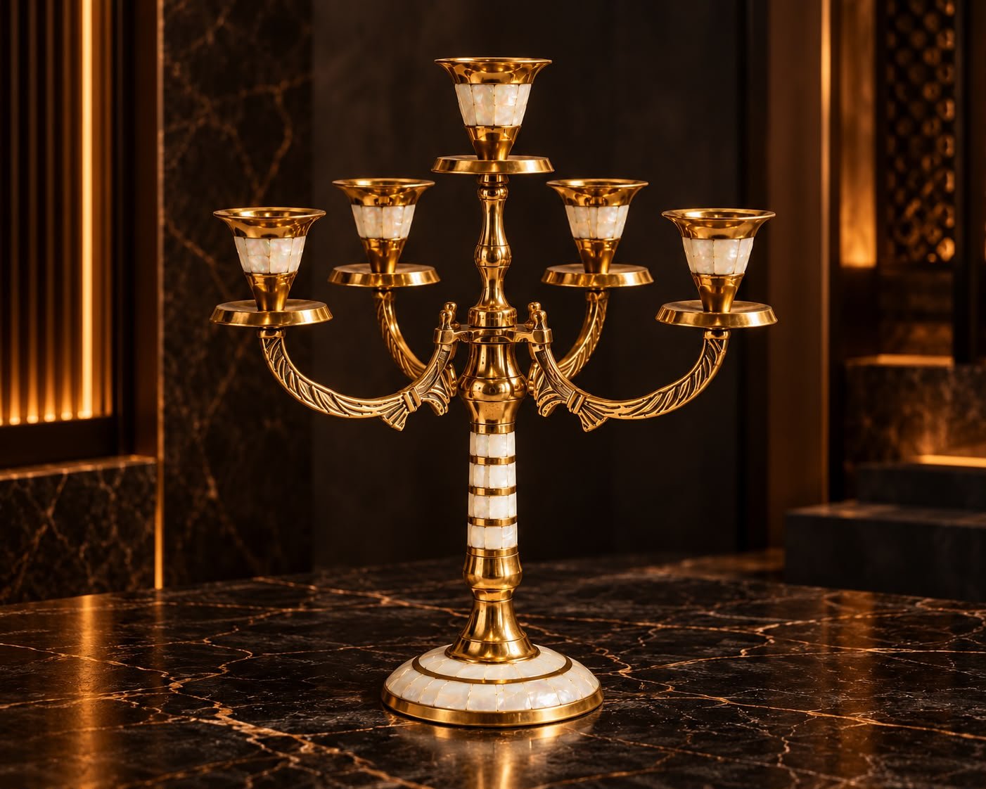 Light candelabra with pearl inlay