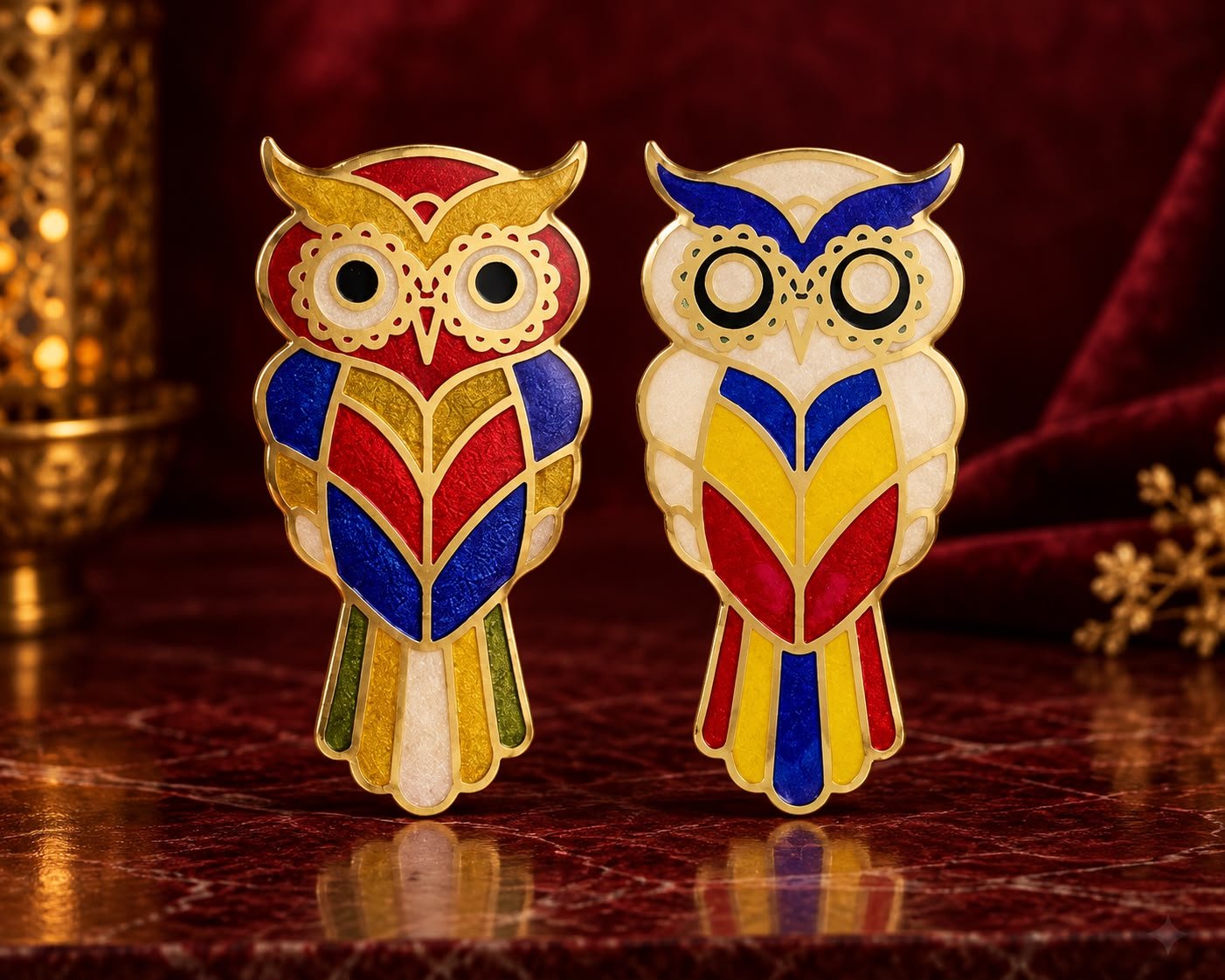 Owl Magnets - Brass Meenakari Collection